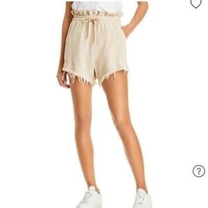 BLANK NYC Linen Blend Away From Here Paperbag Shorts Raw Hem Drawstring S